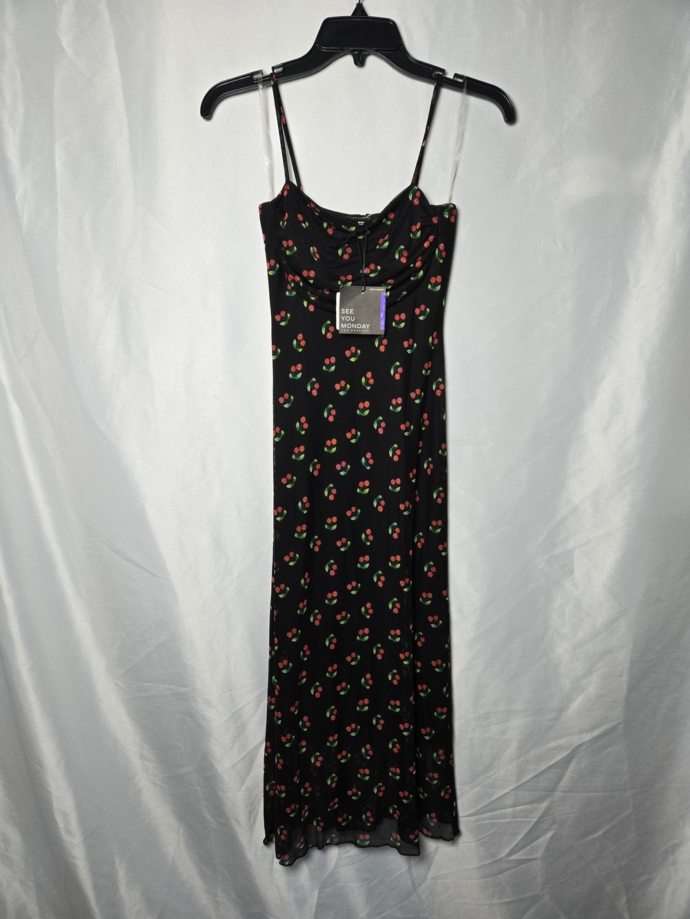 See You Monday Black Cherry-Print Maxi Slip Dress